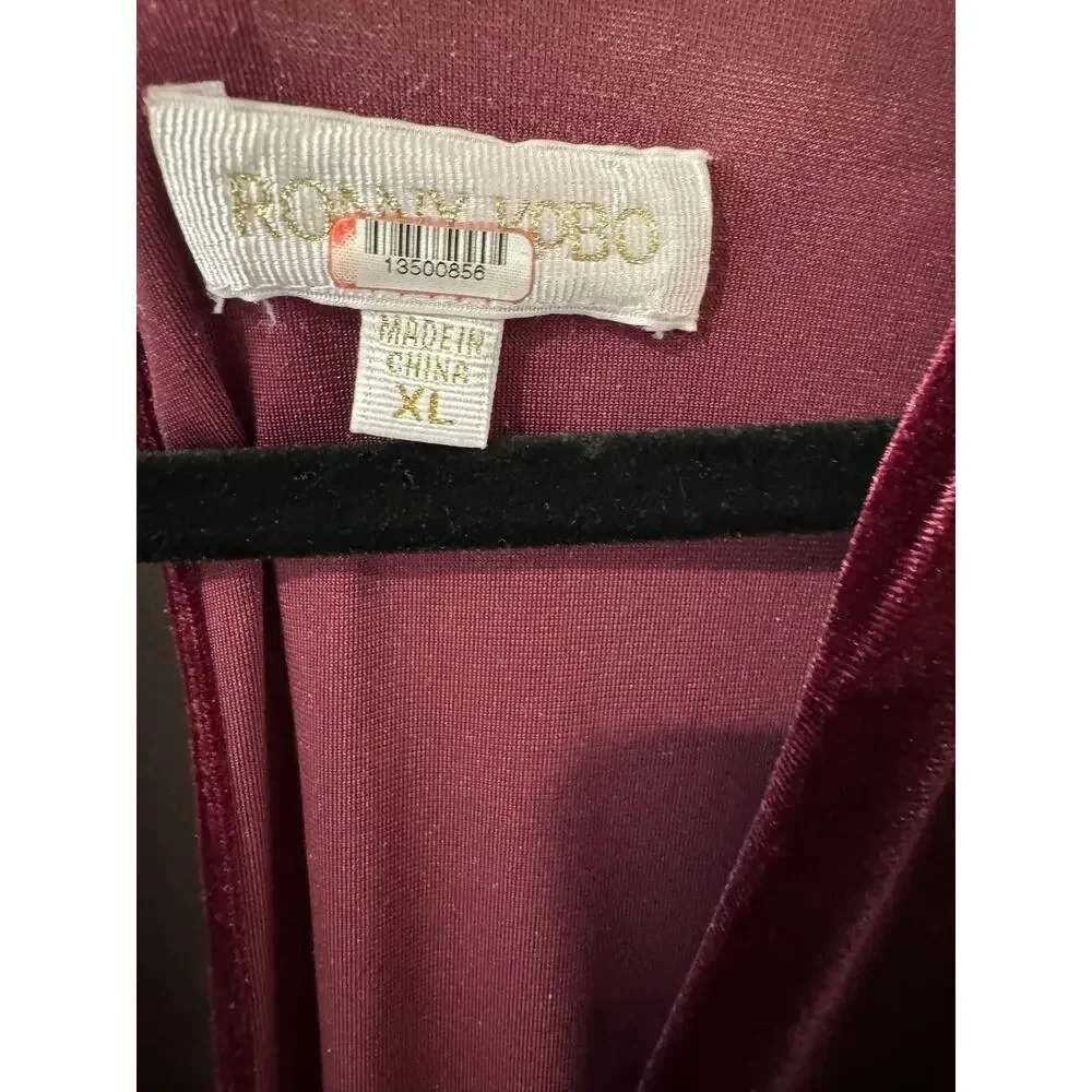 Ronny Kobo Alicia Velvet Midi Dress Burgundy Red Long Sleeve XL Sheath